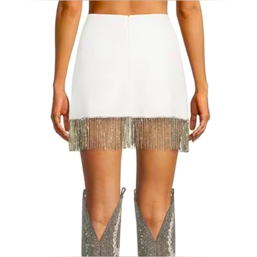 ⛔️SOLD⛔️Gianni Bini White Dixie Rhinestone Fringe Mini Skirt w/ Shorts Sz 2 - Picture 4 of 7
